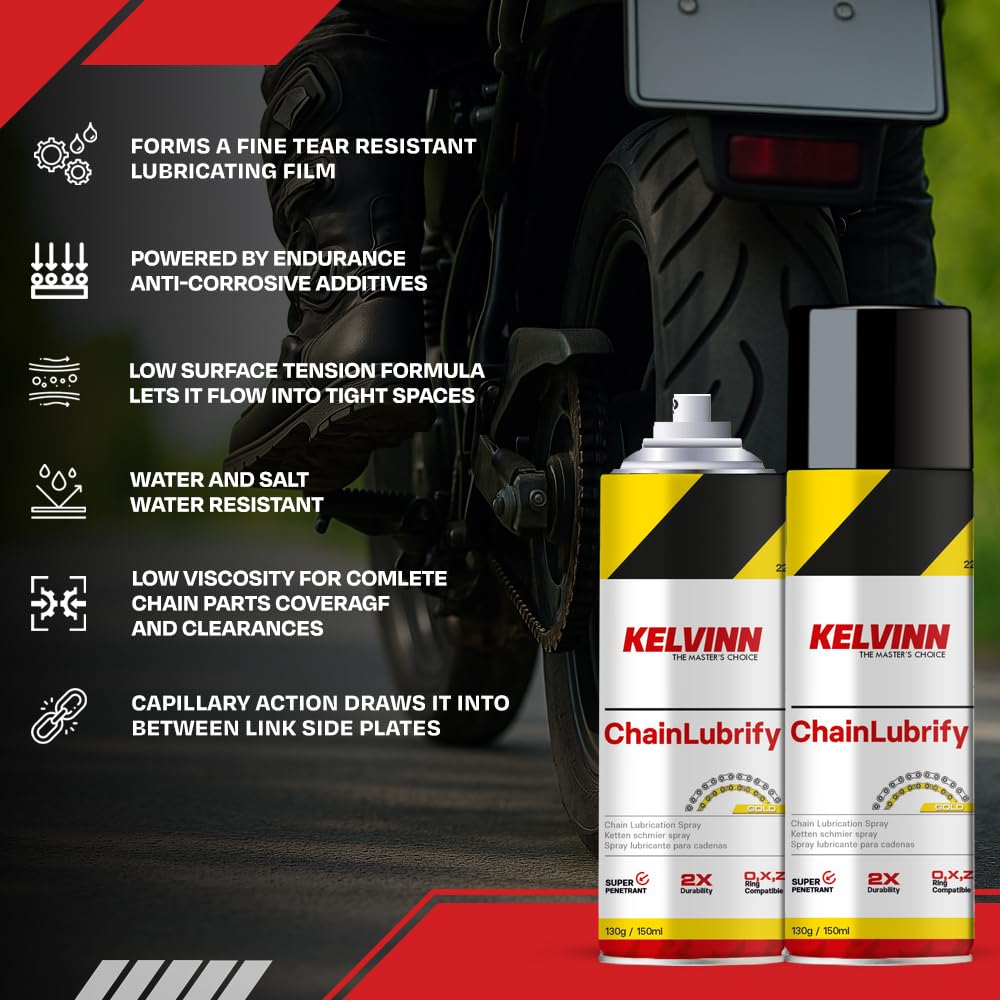 KELVINN Bike Chain Lube, 500ml– Durable, Tear & Noise-Reducing Lubricant for Rain & Corrosion Protection | Prevents Sling-off & Chain Breakage | Ensures Extended Chain Life – Gold 1