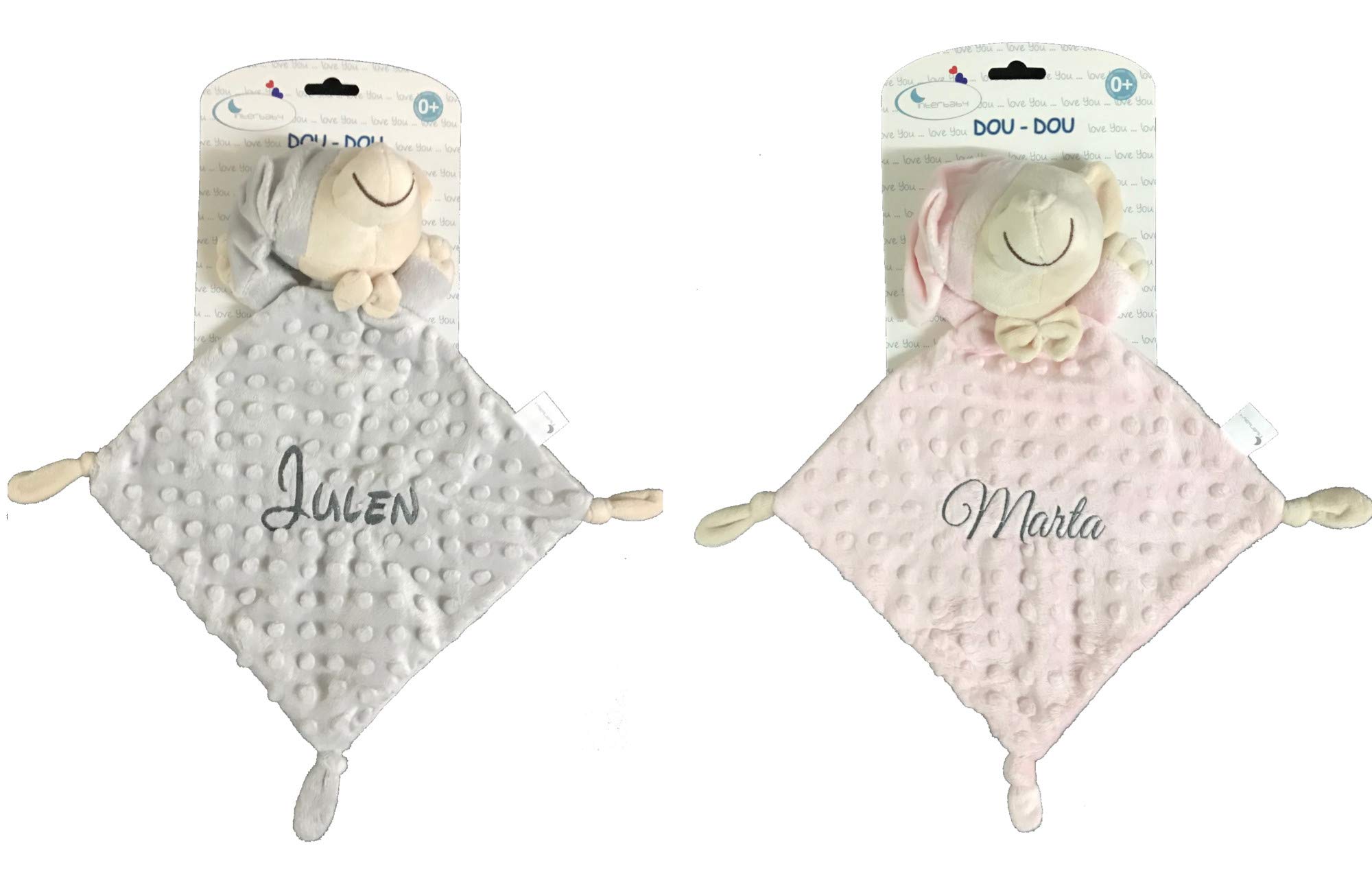 mibebestore Doudou Bebe Personalizado con Nombre Bordado Recien Nacido Dou Dou para Dormir Muñeco de Apego Regalo Personalizado Accesorio Infantil Baby Shower Bautizo Guardería Niño Niña