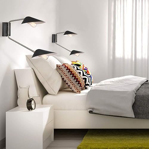 Miniatura 3 de Globe Electric 51390 Jacob - Aplique de pared con 2 luces enchufables o de cable, acabado de latón antiguo, pantalla negra mate, bombillas LED