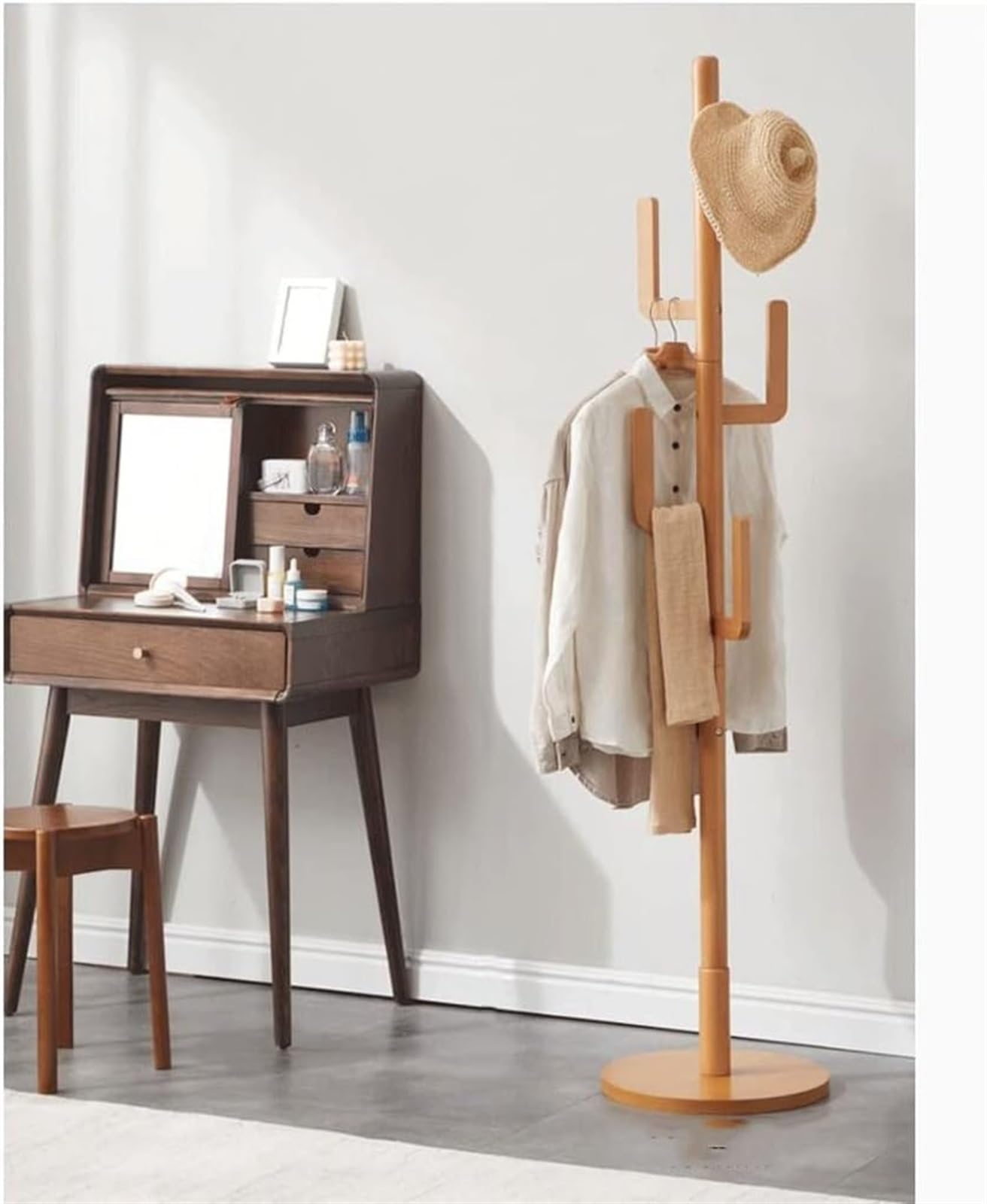 Porte-Manteau en Forme de Cactus, Porte-Manteau sur Pied en Bois Naturel pour Suspendre Vêtements, Chapeaux et Sacs