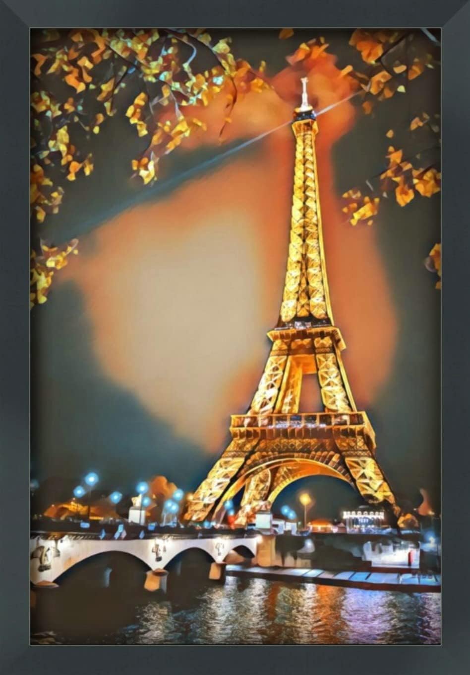 ROSE CLIO Paris City Eiffel Poster with Frame for Living Room, Bed Room, Office & Home Décor (Frame 13X10 Inches, Poster Size:12X9 Inches, Black)