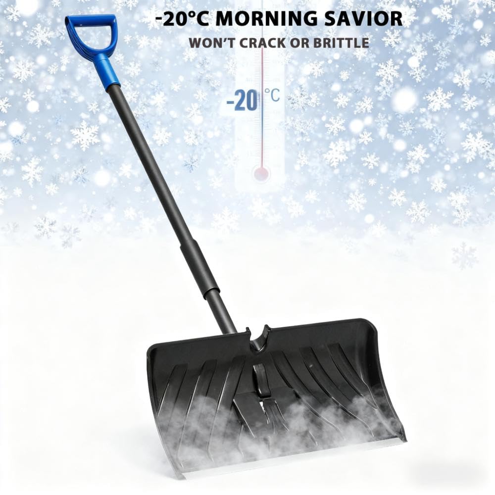 Magshion Combo de pala de nieve y empujador con mango en D, hoja de borde de aluminio de 22 pulgadas, pala de nieve portátil ligera de gran capacidad, color negro