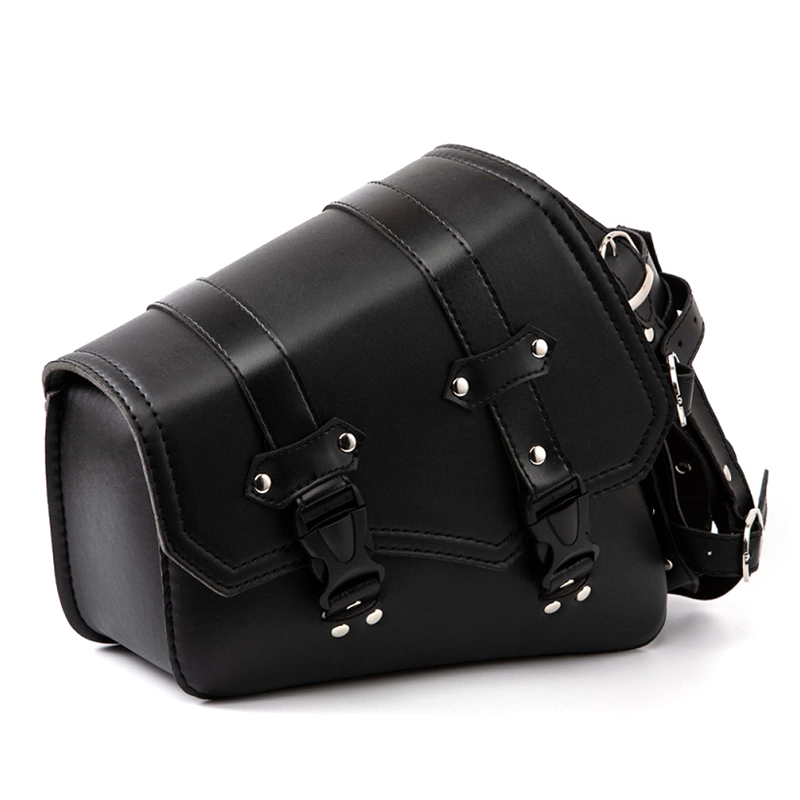 Motorrad Satteltaschen - Vintage Schwarz PU Leder Schwingentasche Seitentaschen Dreieckige Gepäck Werkzeugaufbewahrungstasche mit Wasserflaschen Getränkehalter - Linke Seite