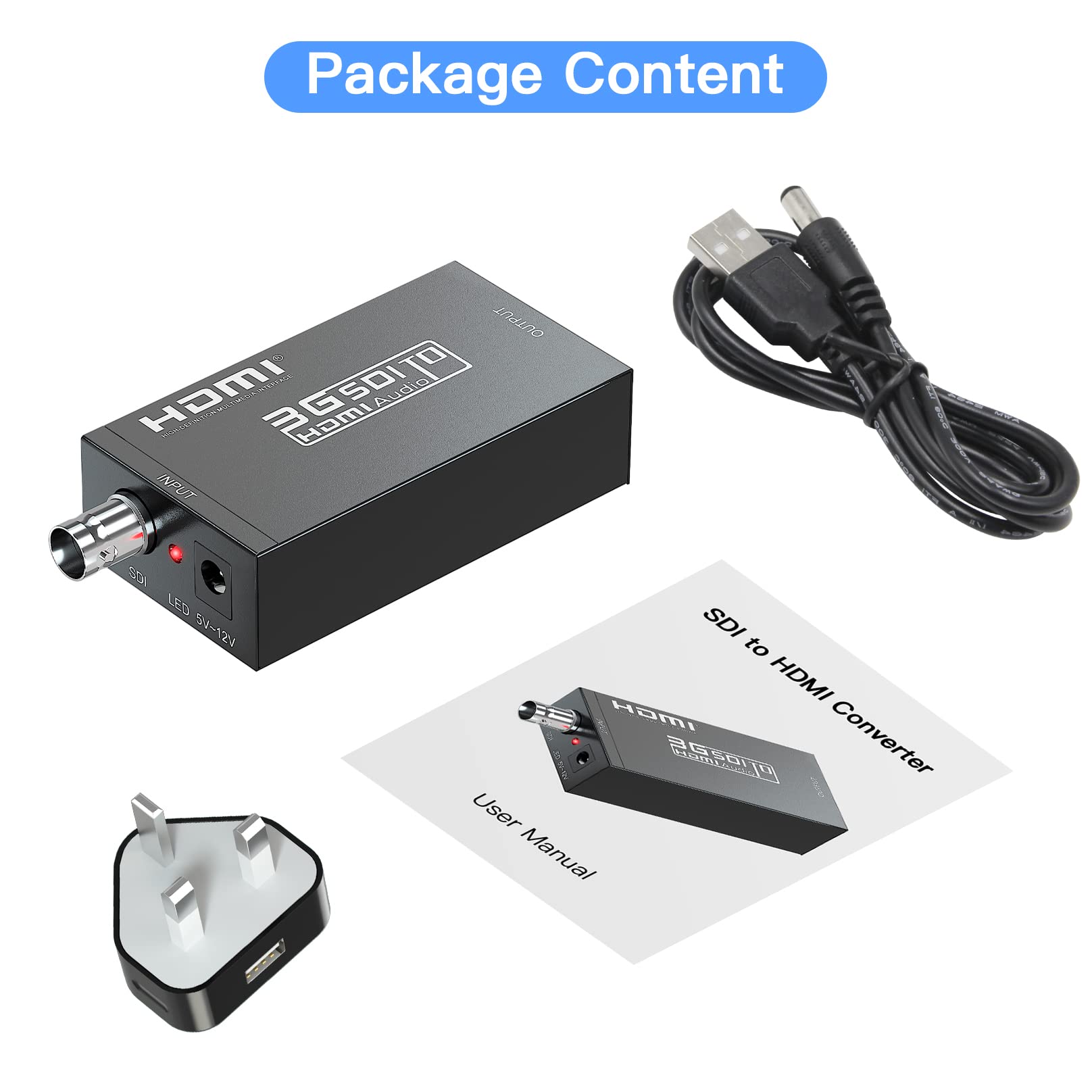 Convertitore da SDI a HDMI, 1080p HD-SDI/3G-SDI/SD-SDI a HDMI Video Audio Converter, adattatore BNC a HDMI per proiettore SDI