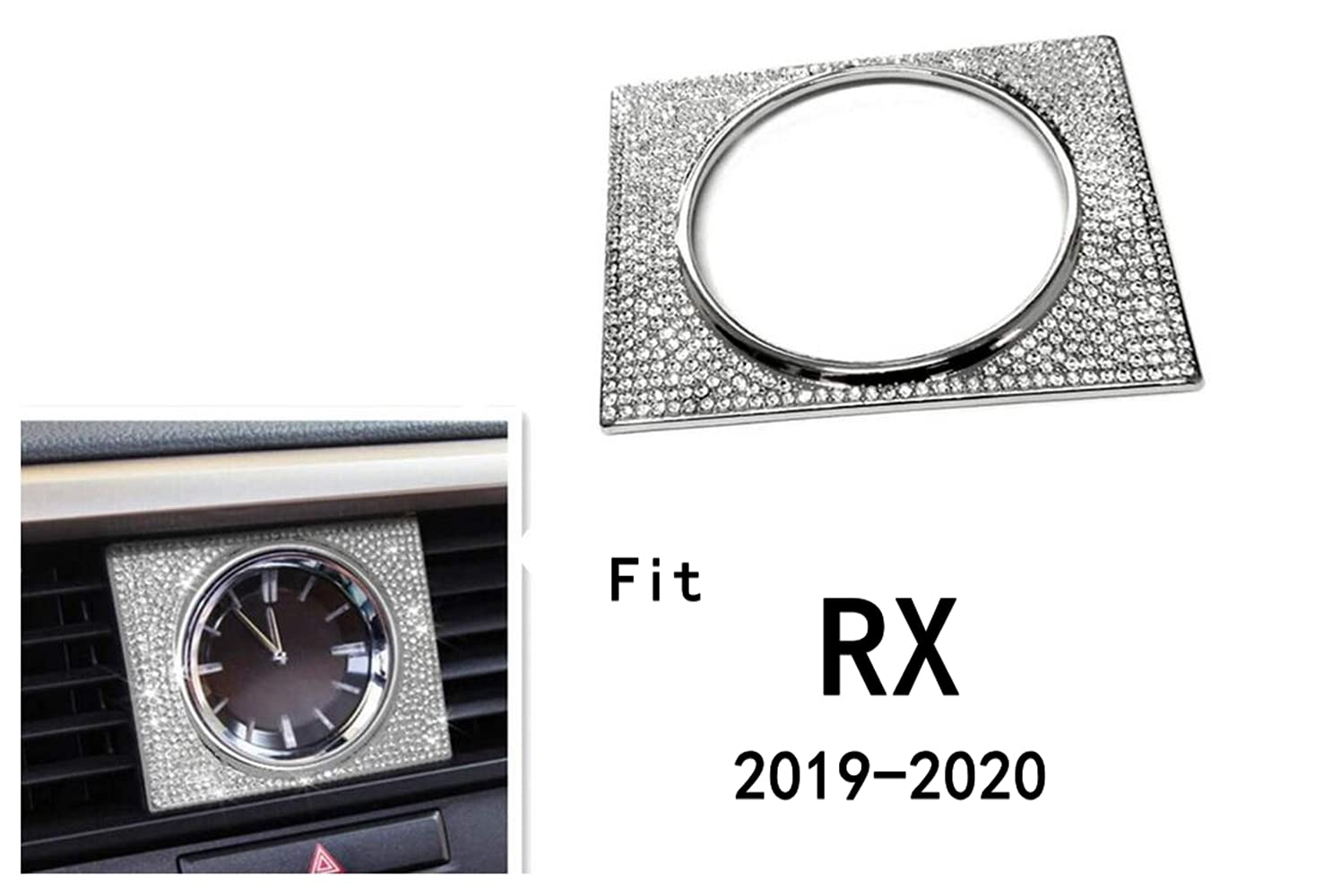 NIUHURU Compatible with 2019-2021 Lexus RX350 RX450 Bling Accessories Car Interior Watch Clock Rhinestone Decals cover (Silver, for RX 2019-2021 without 2 holes)