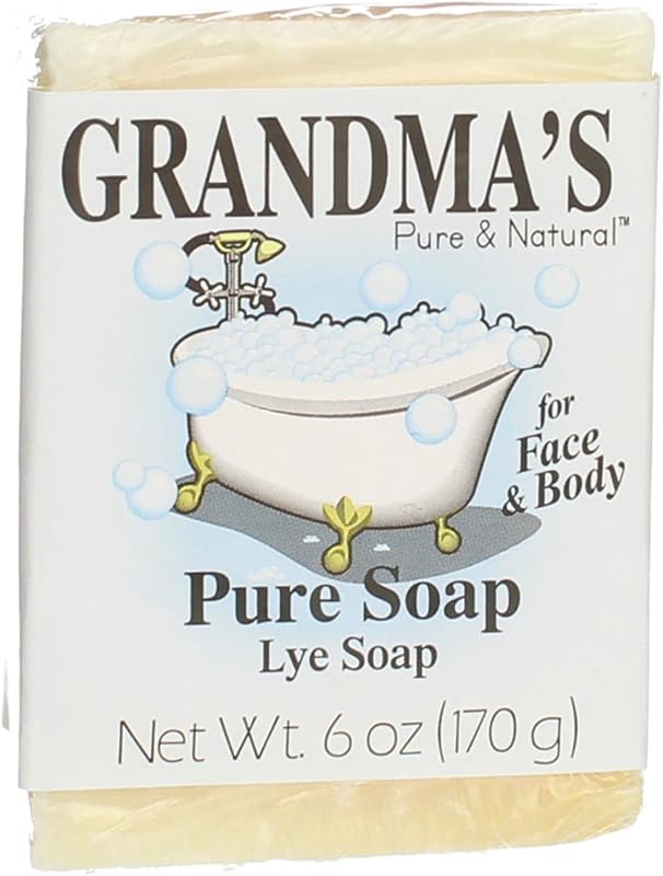 Grandma's Pure Lye Jabón en barra - 6.0 oz sin perfume para rostro y cuerpo limpia sin detergentes, colorantes ni fragancias - 60018, paquete de 6