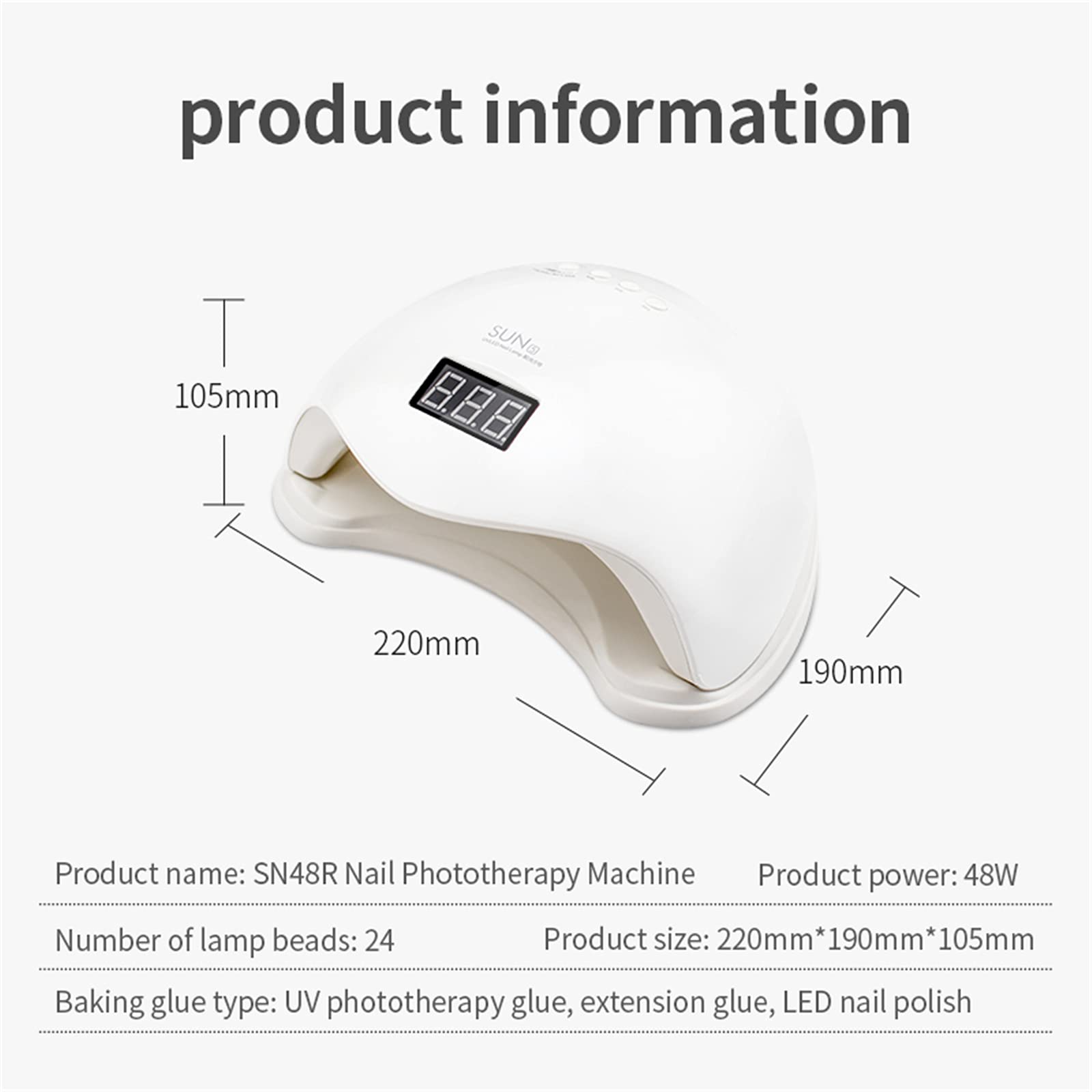 ZYC Luce Rossa 48W Sun5 UV LED Lampada per Unghie Lampada per Unghie Phototherapy Asciugamano per la polimerizzazione Rapida dell'unghia Unghie delghie delghie delghie delghie delghie dell Arte del