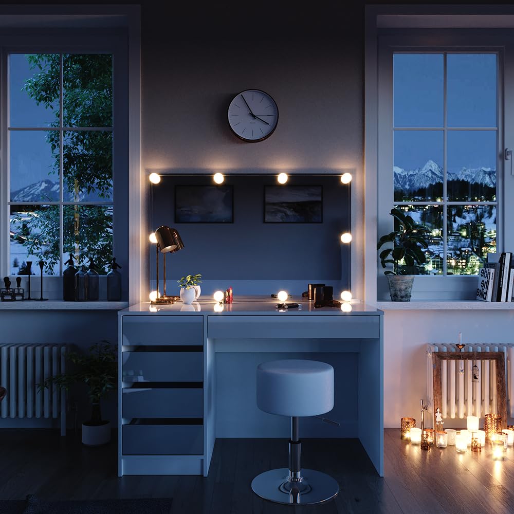 Coiffeuse Zoey Blanc Et Rose Avec Miroir LED Et Tabouret - Vicco - Design Moderne
