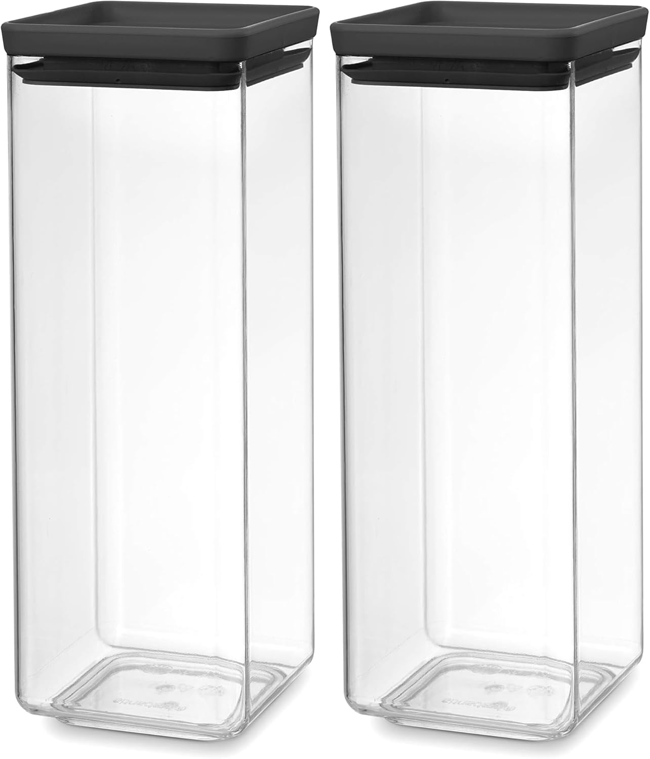 Brabantia Tasty+ Stackable Food Canister (Dark Gray / 0.66 Gal) BPA-Free Space-Saving Durable Jar with Silicone Seal Lid for Freshness (Pack of 2)