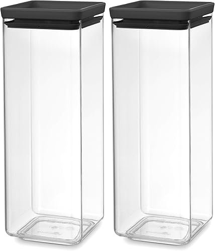 Brabantia Tasty+ - Recipiente apilable para alimentos (gris oscuro  0.66 galones) sin BPA que ahorra espacio y tapa de sellado de silicona para