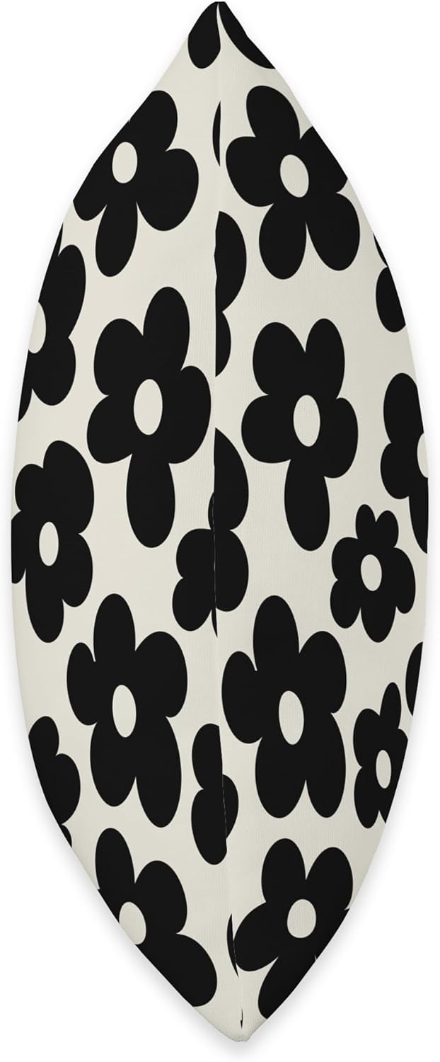 Black Flowers Retro Daisy on cream Throw Pillow