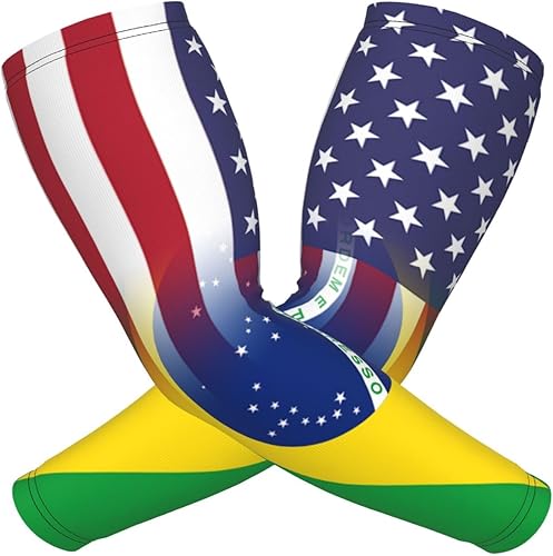 Protector de manga larga con bandera estadounidense y bandera brasileña, protección solar, unisex, para deportes al aire libre, Blanco