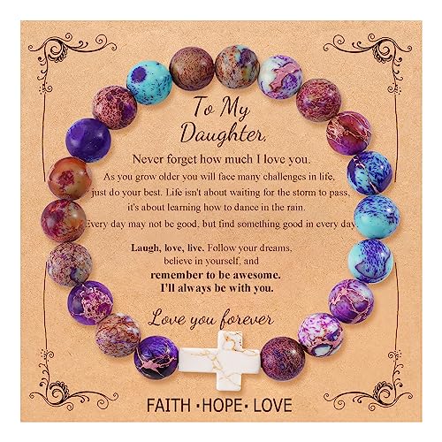 Image of QWNHONEY Cross Bracelet for Women Christian Gifts Colorful Imperial Stone Catholic Religious Jewelry Mothers Day Birthday Christmas Gifts for Women Mother Daughter Sister Girlfriend Grandma Wife