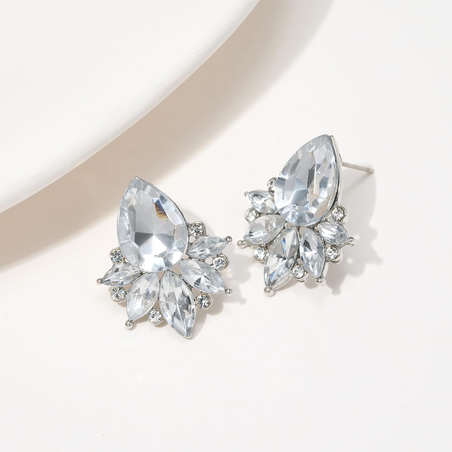 SWEETV Sparkly Cluster Rhinestone Earrings for Women, Fancy Crystal Wedding Bridal Stud Earrings for Brides,Bridesmaid, Prom Formal Vintage Party Jewelry Gifts - Image 6