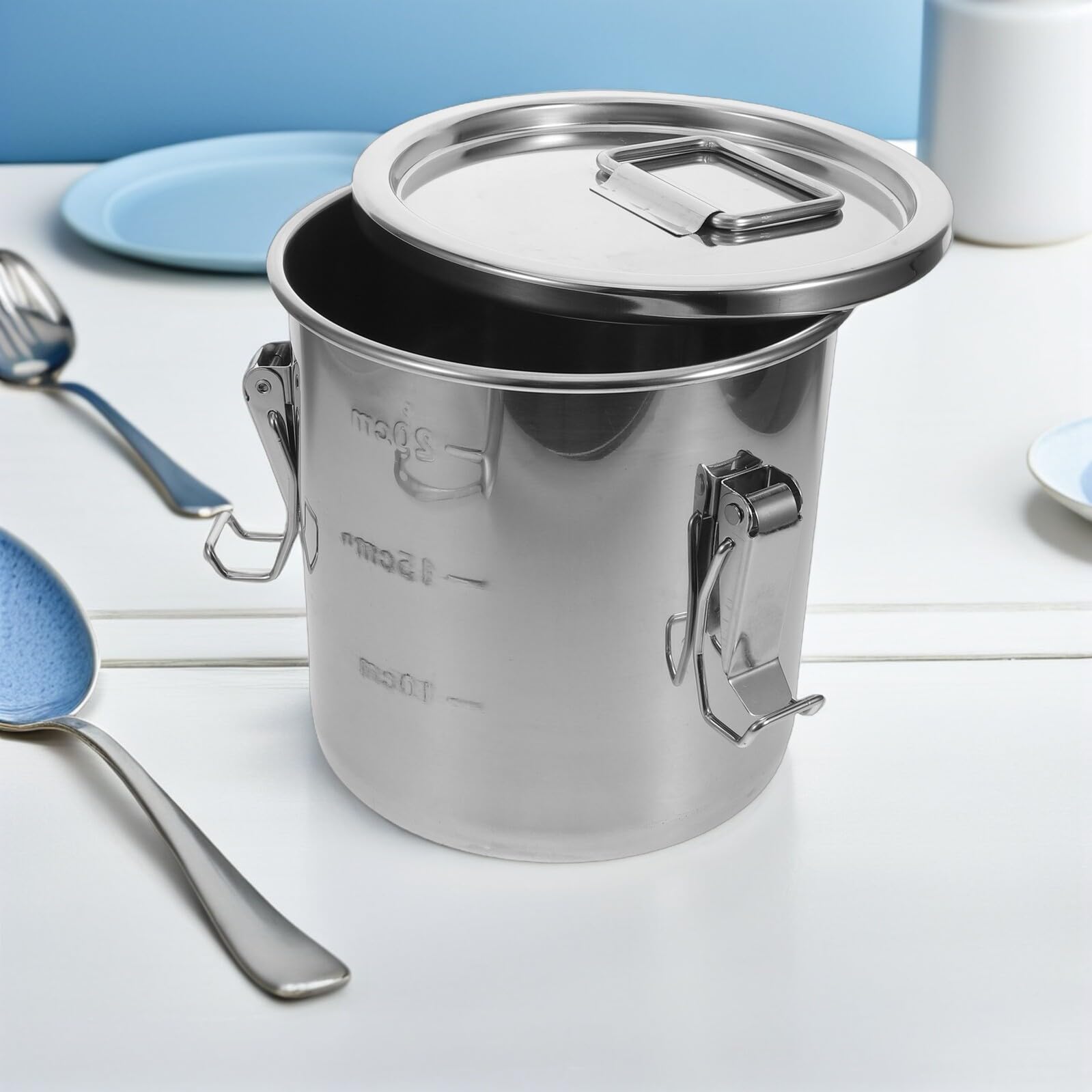 Veemoon Luftdichter Edelstahlbehälter 6 L mit Deckel und Griff Metall Aufbewahrungseimer für Reis Mehl und Trockenwaren Küchen Vorratsdose