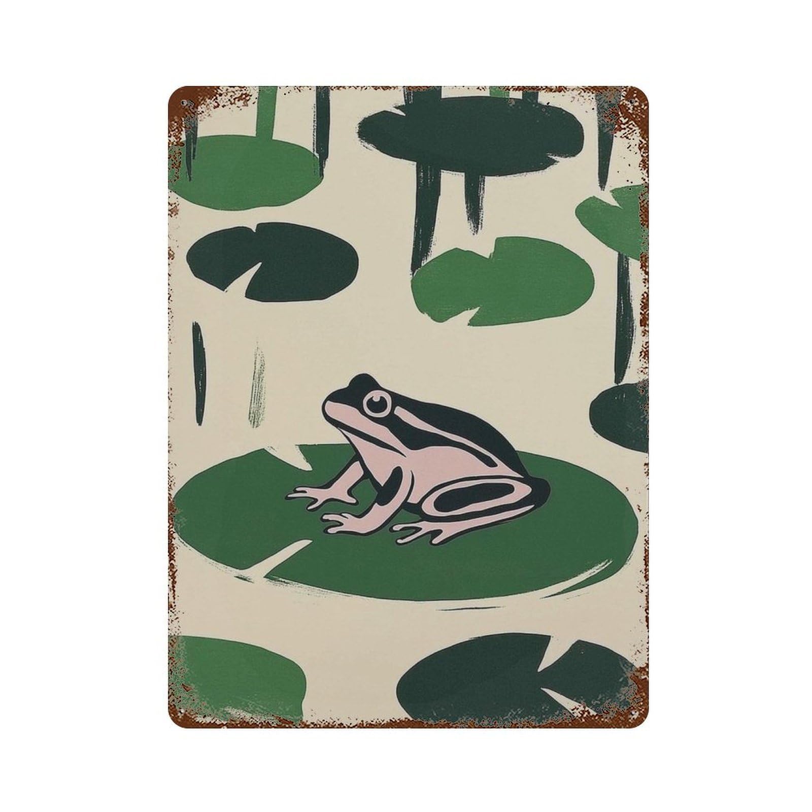 xiaoxiaoshen Frog on Lily Pad Retro Modern Minimalist Nature Japanese Botanical Animal Wall Decor Art Metal Tin Poster Modern Home Decor Art Home Bar Shop Decorations Vintage Sign 40x30cm