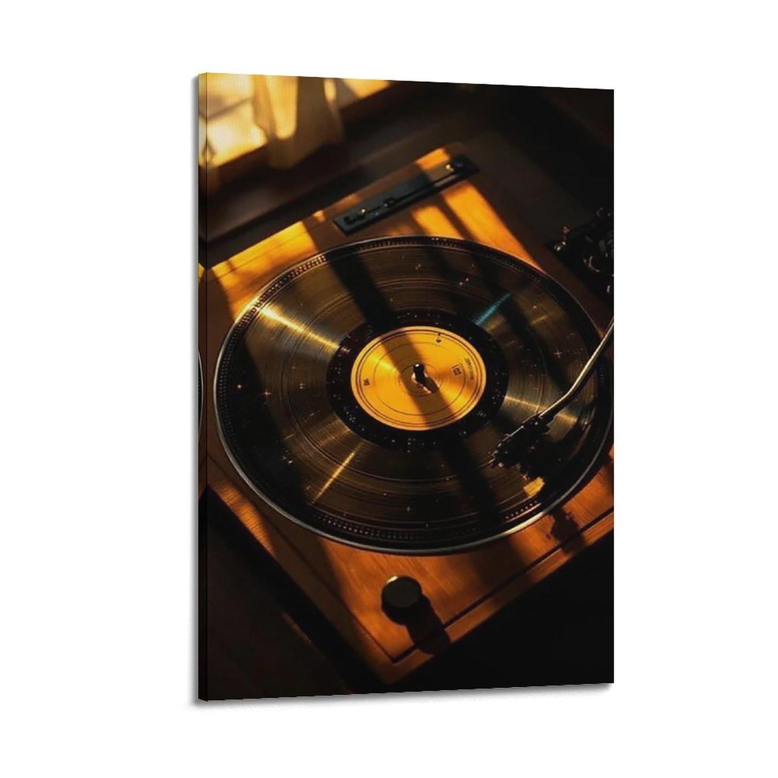 Gramofon z płytą winylową w ciepłym świetle sztuka ścienna, przytulna muzyka retro dekoracja do domu i salonu plakat dekoracyjny obraz na płótnie plakaty ścienne i obraz artystyczny nadruk nowoczesna