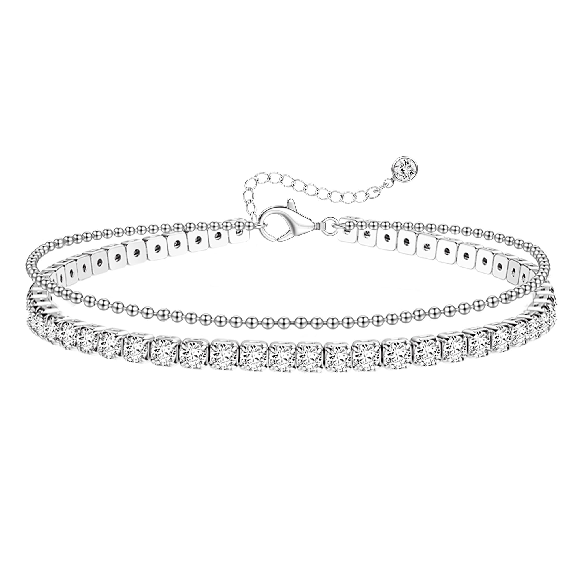 Diamday Cavigliera da Donna Argento 925 Bracciali Caviglia Argento Regolabile Delicato Cavigliere Impermeabile Cavigliera Gioielli CZ Cuore Perla Cavigliere a Strati per Donna