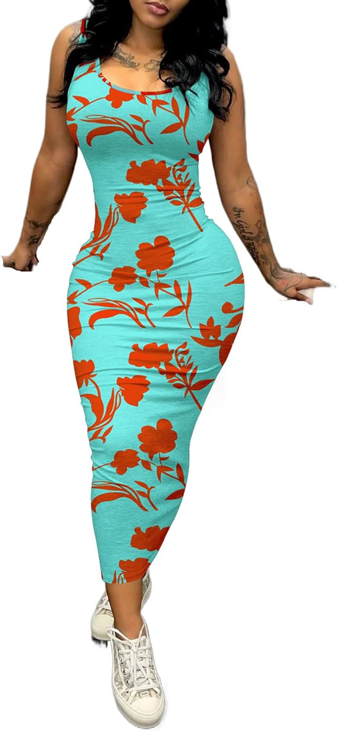 PINSV Women's Sexy Bodycon Tank Dress Basic Sleeveless Long Maxi Dresses Party Club Beach Sundresses - Image 2