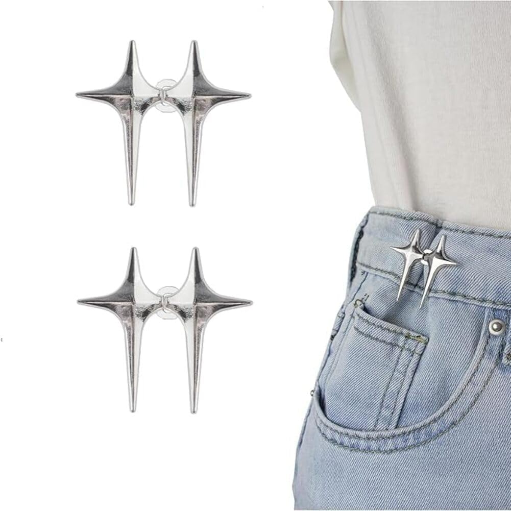 CLEONIXA Adjustable Waist Buckle for Jeans 2 Set Detachable Button Pins - No Sew Instant Waist Tightener for Loose Pants Skirts, Metal Reusable Waist Adjuster for Women and Men