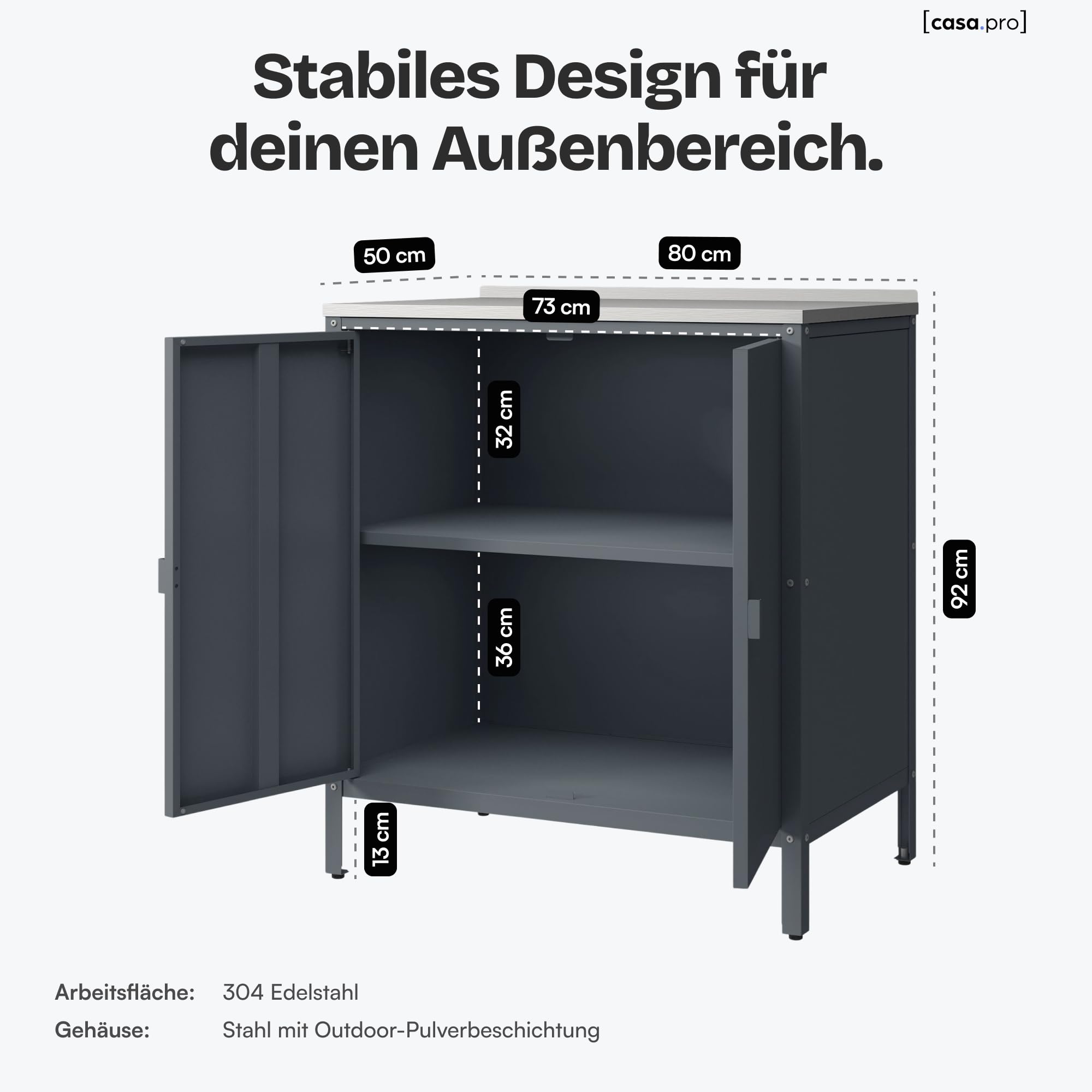 casa.pro Outdoor Schrank Bolognano Gartenschrank 92x80x50 cm Dunkelgrau matt