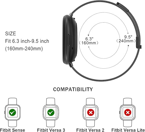 Miniatura 3 de Correa de metal para Fitbit Sense BandsFitbit Versa 3 bandas mujeres hombres, malla de acero inoxidable magnética correa de repuesto para reloj
