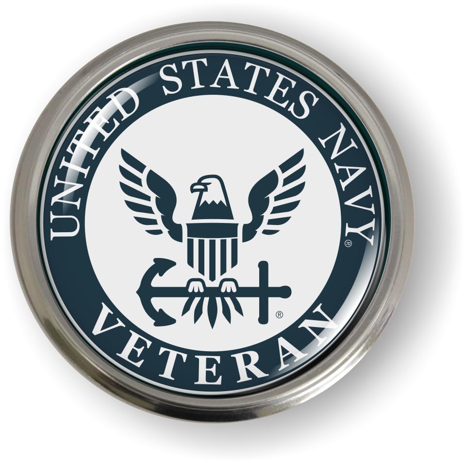 Image of Veteran U.S. Navy Eagle Anchor Icon CAR Emblem Badge Sticker Aluminum Bezel | Officially Licensed US Navy Product, 3D Domed, Semi-Flexible, made by BestLicensePlateFrames