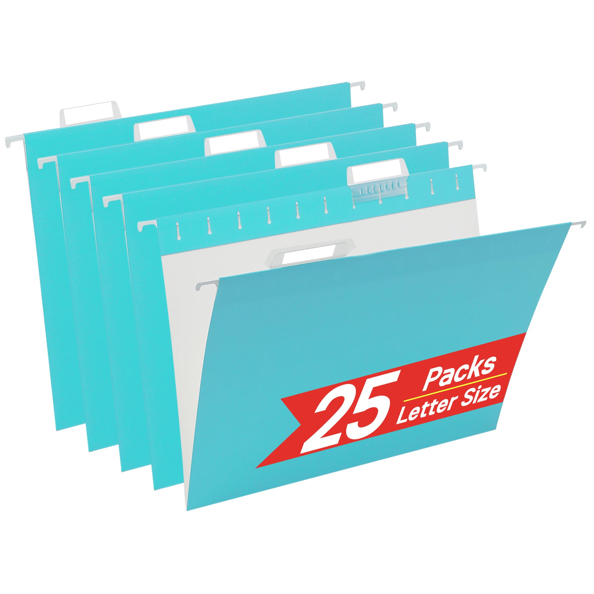 Cyan Blue Hanging File Folders,25 Packs Letter Size File Folder,Designed for Bulky Files,Filing Cabinet,1/5 Adjustable Tabs for Office,School,Home