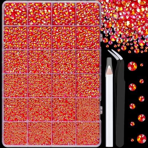 Image of 25000Pcs Resin Jelly Rhinestones for Crafting, Red AB 2-6mm Mixed Sizes Non Hotfix Flatback Gems, Bedazzling Crystal for DIY Crafts Clothing Tumblers Mugs Shoes Fabric Nail Art
