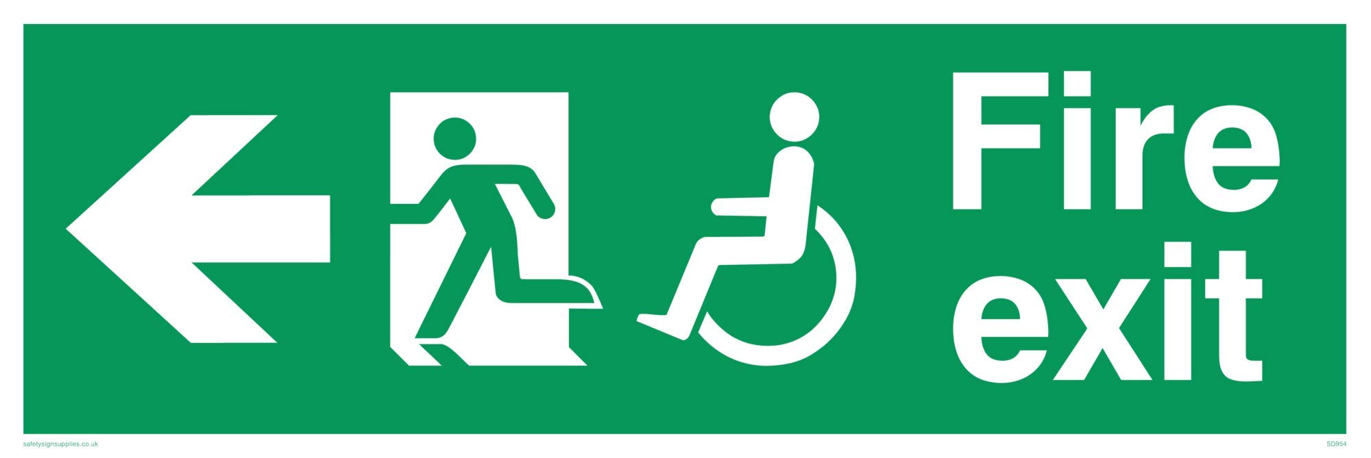 Viking Signs SD954-L62-V Disability "Fire Exit" Sign, Left Arrow, Vinyl, 200 mm H x 600 mm W