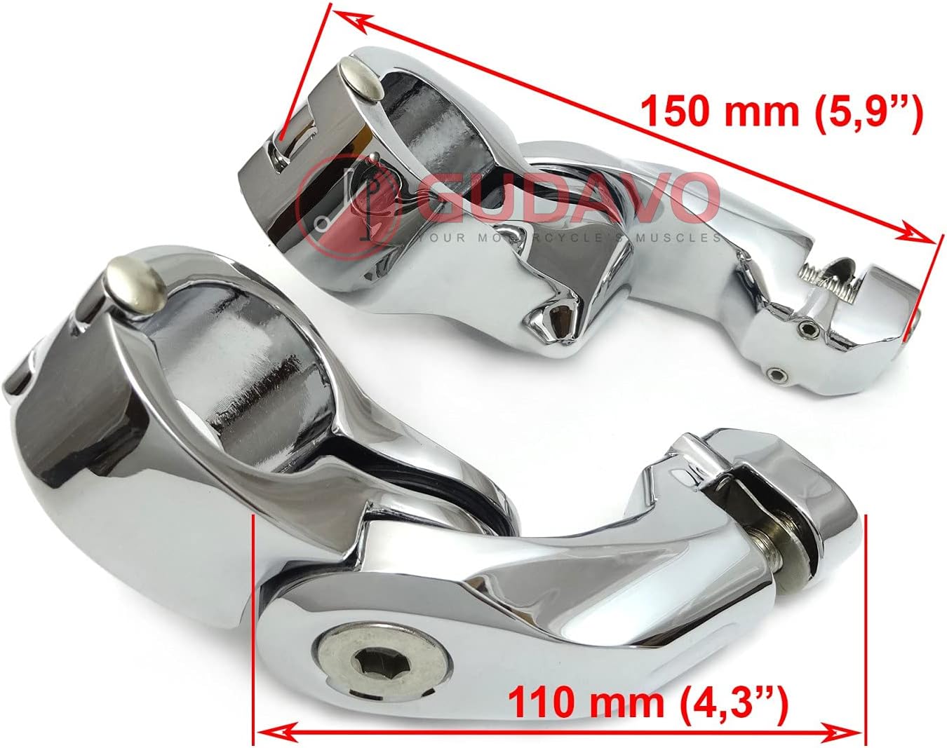 motorcycle 1" Chrome Highway Short Angled Foot Pegs mouting kit Clamps for 1-1/4" 32mm and 1" 25.4mm engine guards/bar compatible with Harley davidson Honda Yamaha Kawasaki suzuki BMW