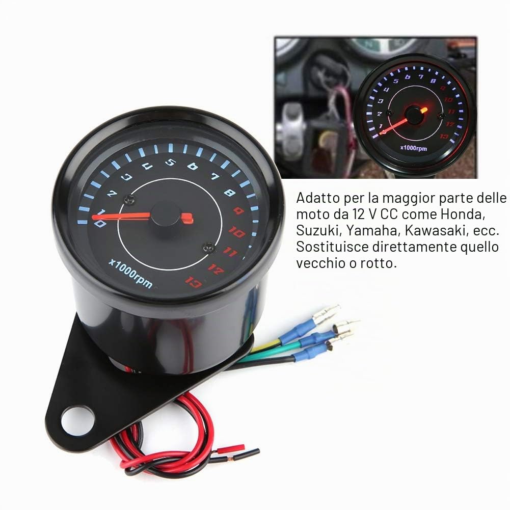 Akozon Contagiri retroilluminato a LED per moto DC 12V universale Contagiri elettronico Tachimetro elettronico