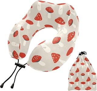 Travel Pillow for Neck Head, Red Mushrooms Print Memory Foam Padding Sleeping Airplane Trains Cars Camping Office