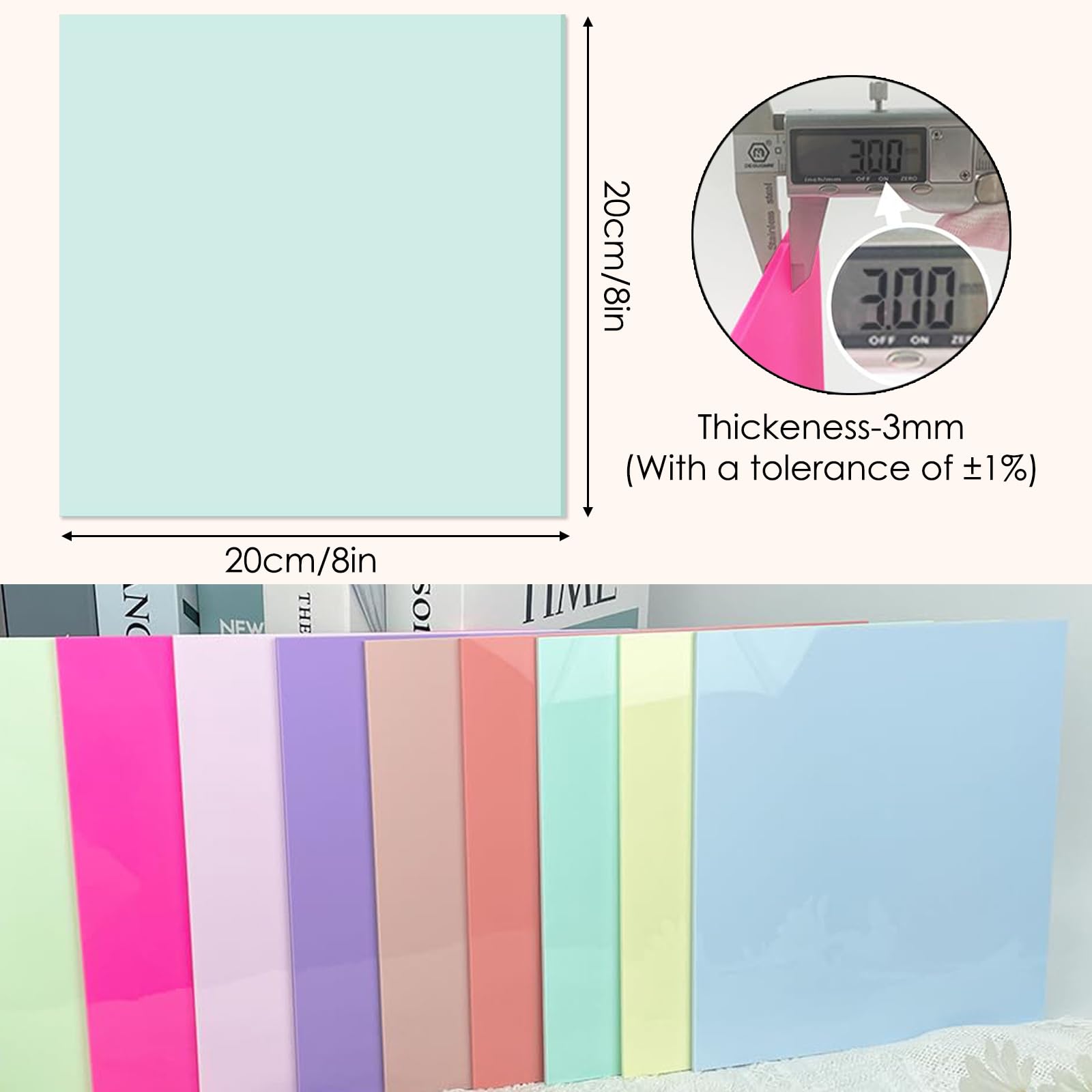 Lot de 10 plaques en plastique acrylique de 3 mm - Plaques de découpe laser colorées - Avec film de protection - Pour travaux manuels, bricolage, artisanat, cadre photo - 20 x 20 cm