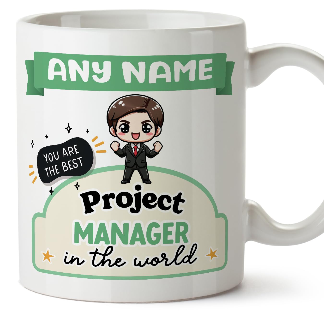 MUGFFINS Personalised Mug for Project Manager Man - in English - Best in The World - Kawaii - Funny Custom Gift for Colleagues - Ceramic 11oz Mug