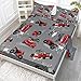Axolotl Racing Car Bedding for Boys Twin,Red Race Car Sheets Set,4Pcs Cartoon Car Bed Sheets Set with 1 Fitted Sheet 1 Flat Sheet 2 Pillowcases for Boys Girls Adults Teens Kids Room Decor,Red Grey