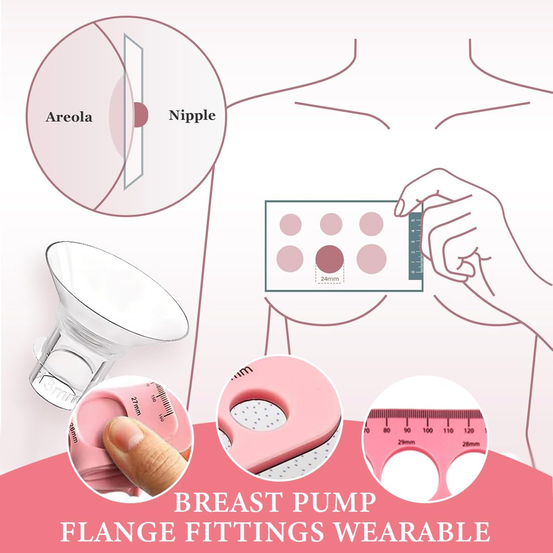 GXGM 10 Piezas insertos de brida de 13/15/17/19/21mm para reborde de 24mm escudo de la mayoría de los extractores, sin BPA, compatibles con KISSBOBO/Jheppbay/Bellababy/Nuliie sacaleches/Momcozy