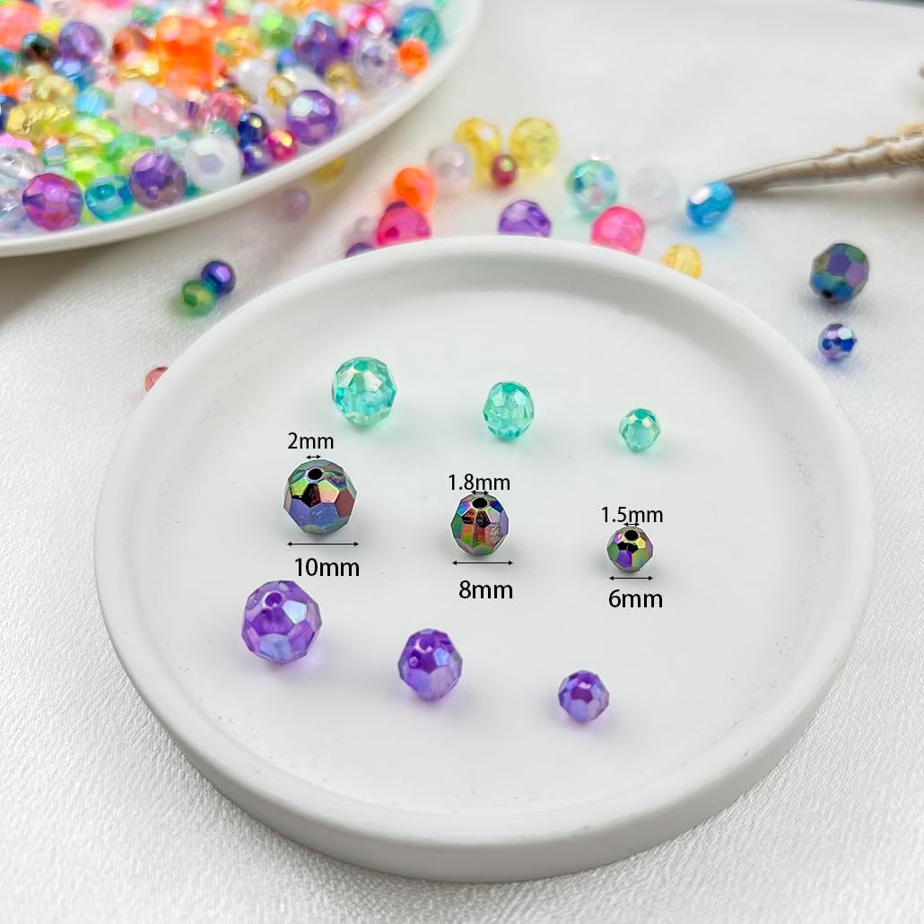 1000 Pcs 6MM Round Faceted Acrylic AB Color Transparent Crystal Acrylic Beads for Jewelry Making, Bracelets Necklaces Earrings Wind - Image 4