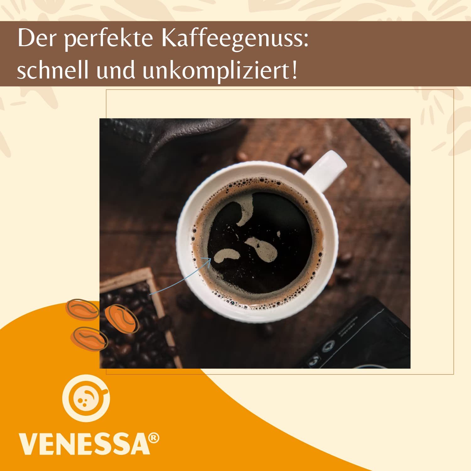 Venessa VIC 100S löslicher Instant Kaffee, 5 x 500g Premium Kaffee für Kaffeeautomaten, Kaffeespezialität, schonend geröstet, gefriergetrocknet, UTZ-zertifiziert