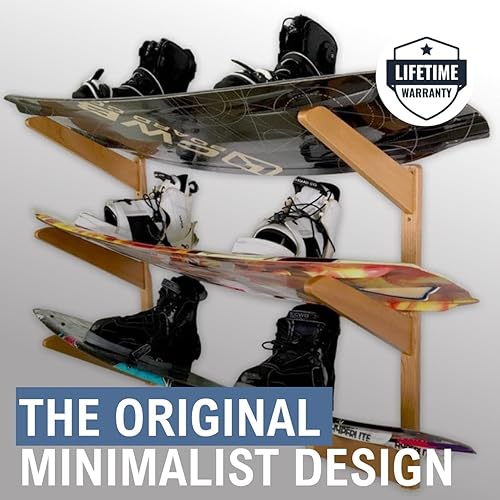 Miniatura 2 de StoreYourBoard Estante de pared de madera para snowboard, almacenamiento interior, madera natural maciza (3 tablas)
