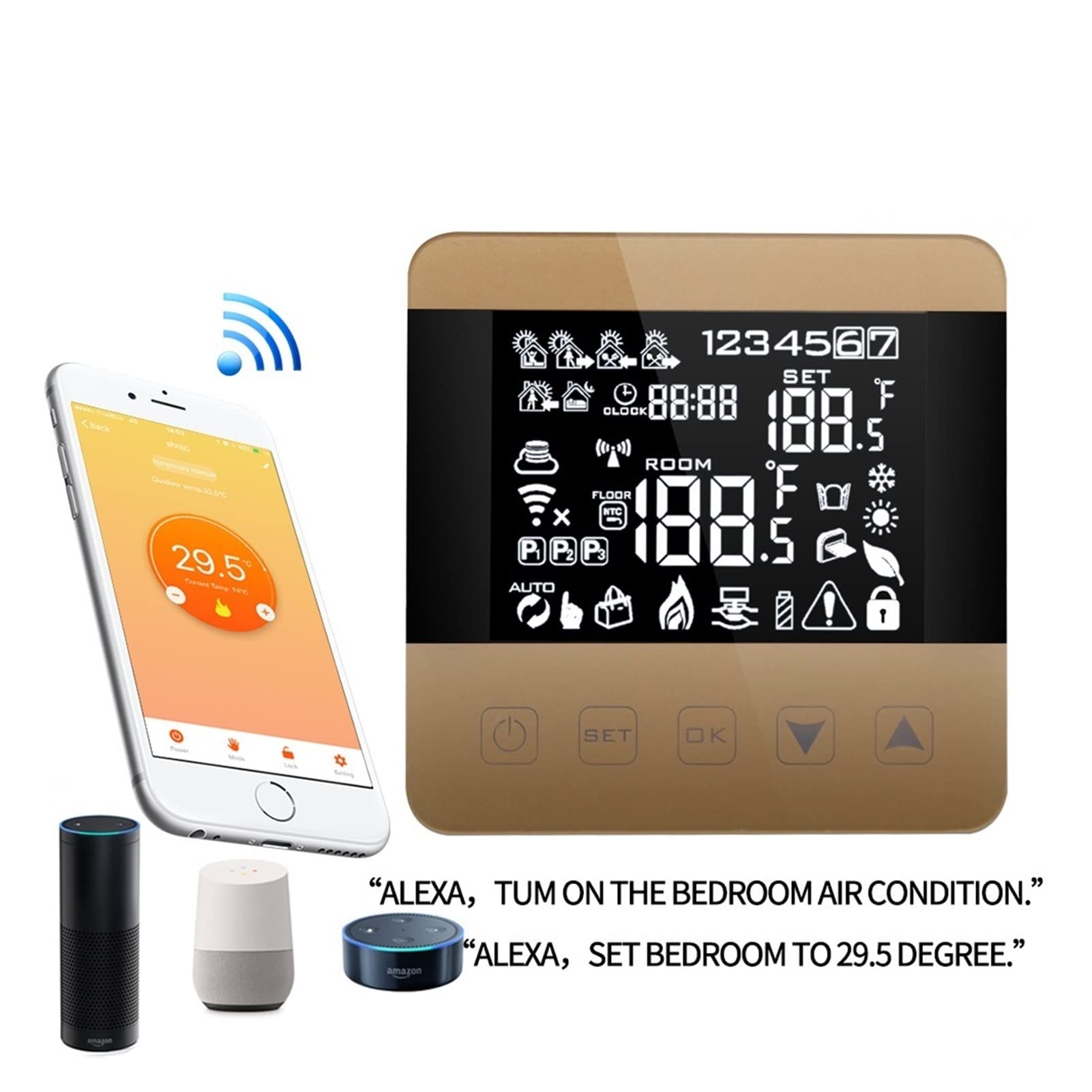 Czujnik termometru, Strona główna Smart Thermostat Programowalna zima do Wody/Podgrzewanie Ogrzewania Ochrony Ochrania(WIFI 3A)