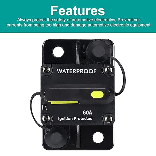Miniatura 6 de Disyuntor de 60 amperios, con reinicio manual, 12 V-48 V CC, para motores de arrastre marinos, barco, ATV, protección de potencia manual y