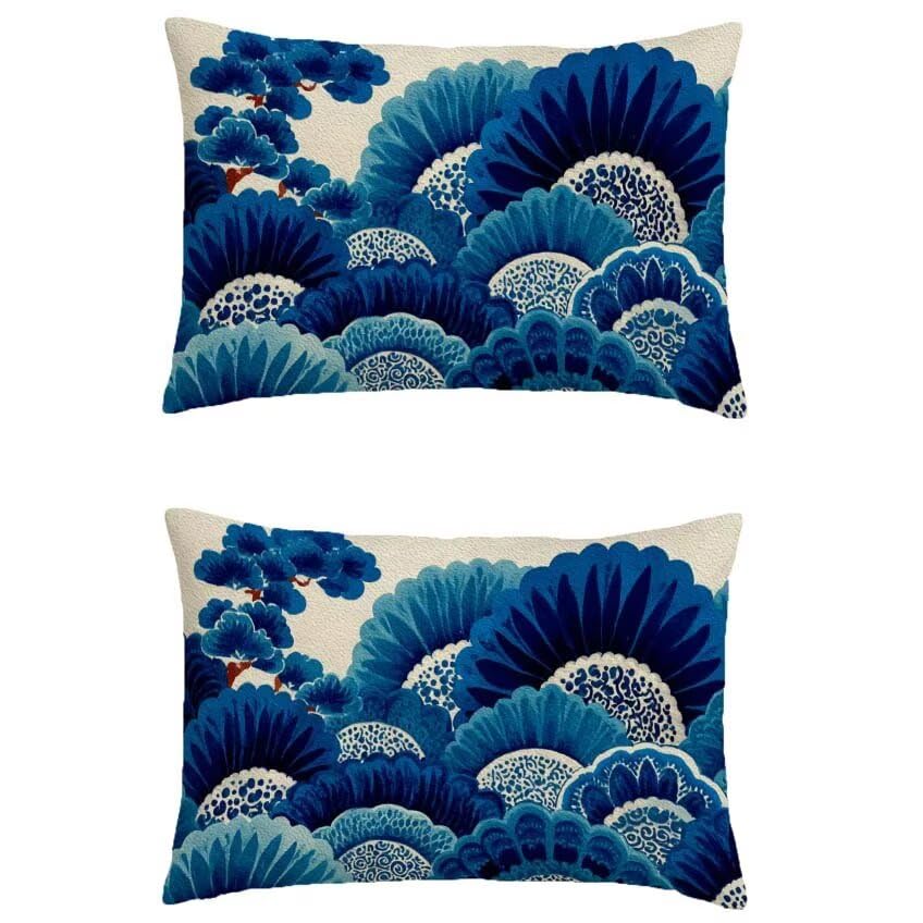 Housse coussin extérieur bleu en lin 60x80 idéal pour sublimer votre salon de jardin