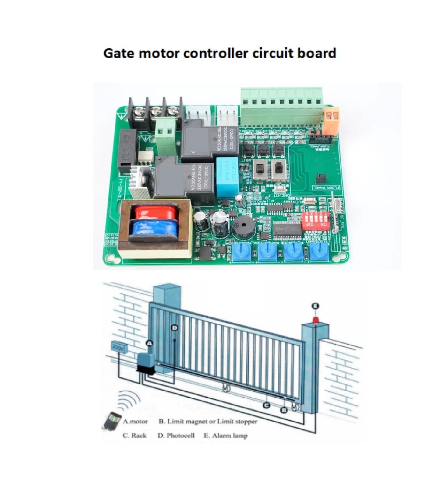 Elektrischer TüRöFfner, Schiebetür-Garagentor-Bedienfeld, magnetischer Feder-Endschalter, erhältlich mit Verzögerungsfunktion AC(Board 2remote)