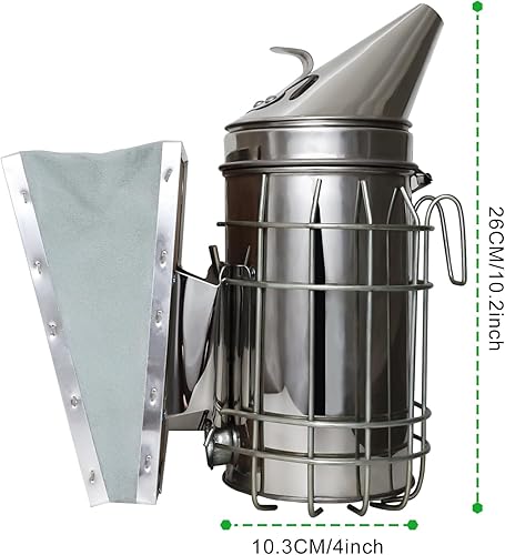 Miniatura 2 de Ahumador de colmena de abeja de acero inoxidable con escudo de calor abeja, suministros de apicultura