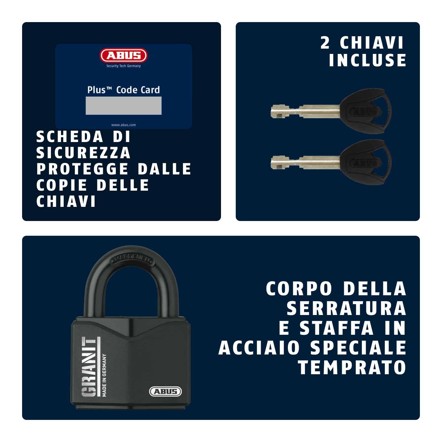 ABUS Lucchetto Granit 37/55 - Acciaio Temprato, Cilindro a Dischi, Nero | Livello di sicurezza 10, arco Ø 11 mm, rivestimento antiruggine Black Granit, peso 566 g, ideale per magazzini e impianti
