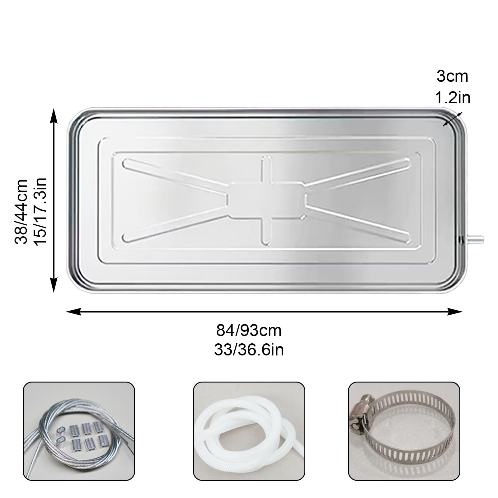 Vaschetta Condensa Condizionatore, con Design Integrato per lo Scarico, Ideale per l’Uso Esterno con Condizionatori a Finestra(93x44x3cm/37x17x1in)