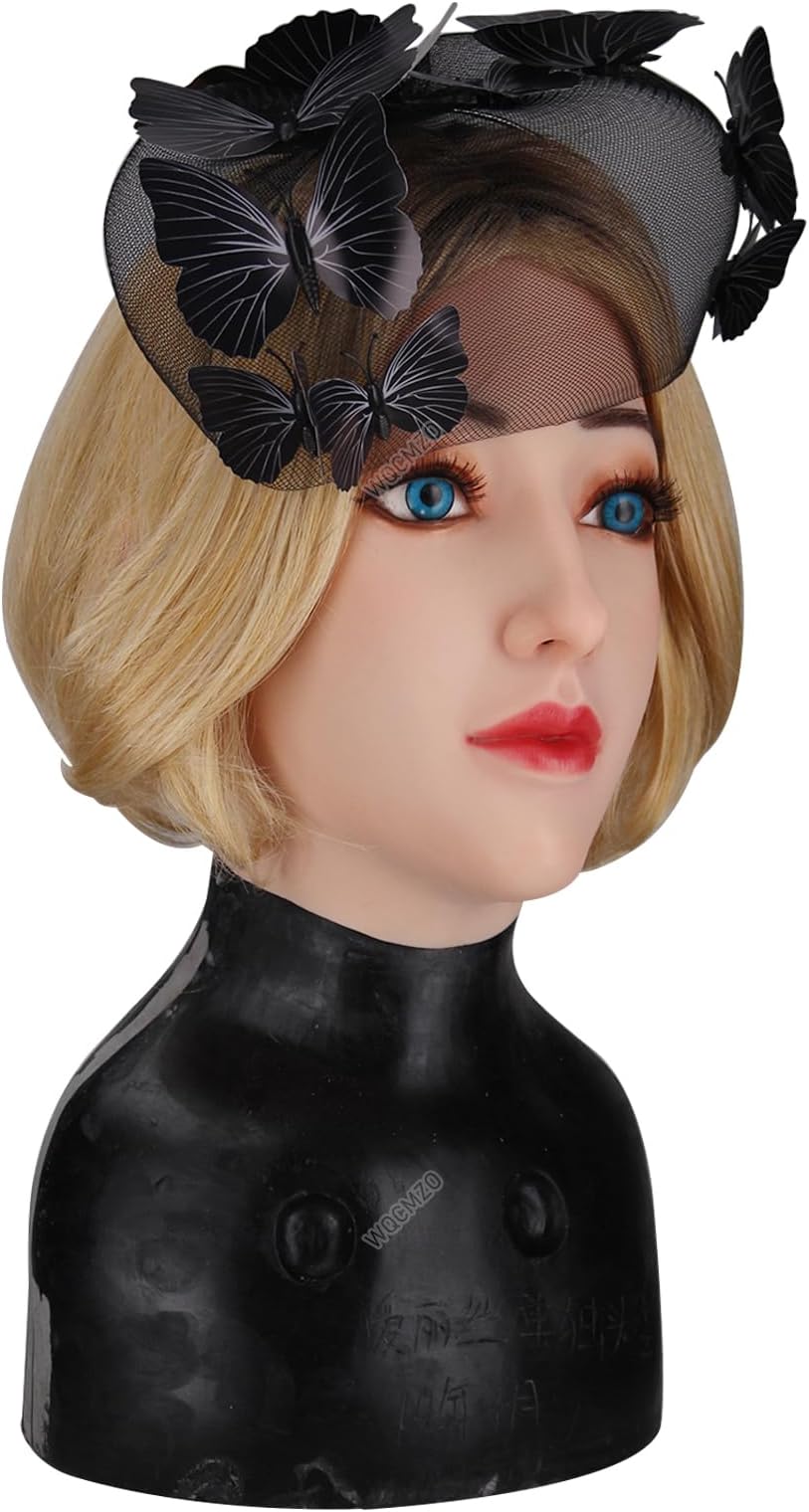 Full Silicone Female Head Mask, Realistic Handmade Soft Face Mask for Male to Female Crossdressing Cosplay Halloween