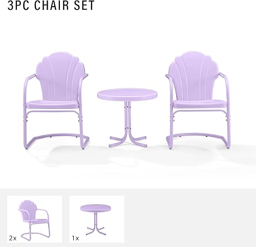 Miniatura 9 de Crosley Furniture Tulip - Juego de sillas y mesa auxiliar para exteriores, 3 piezas, juego de conversación de metal retro, color azul