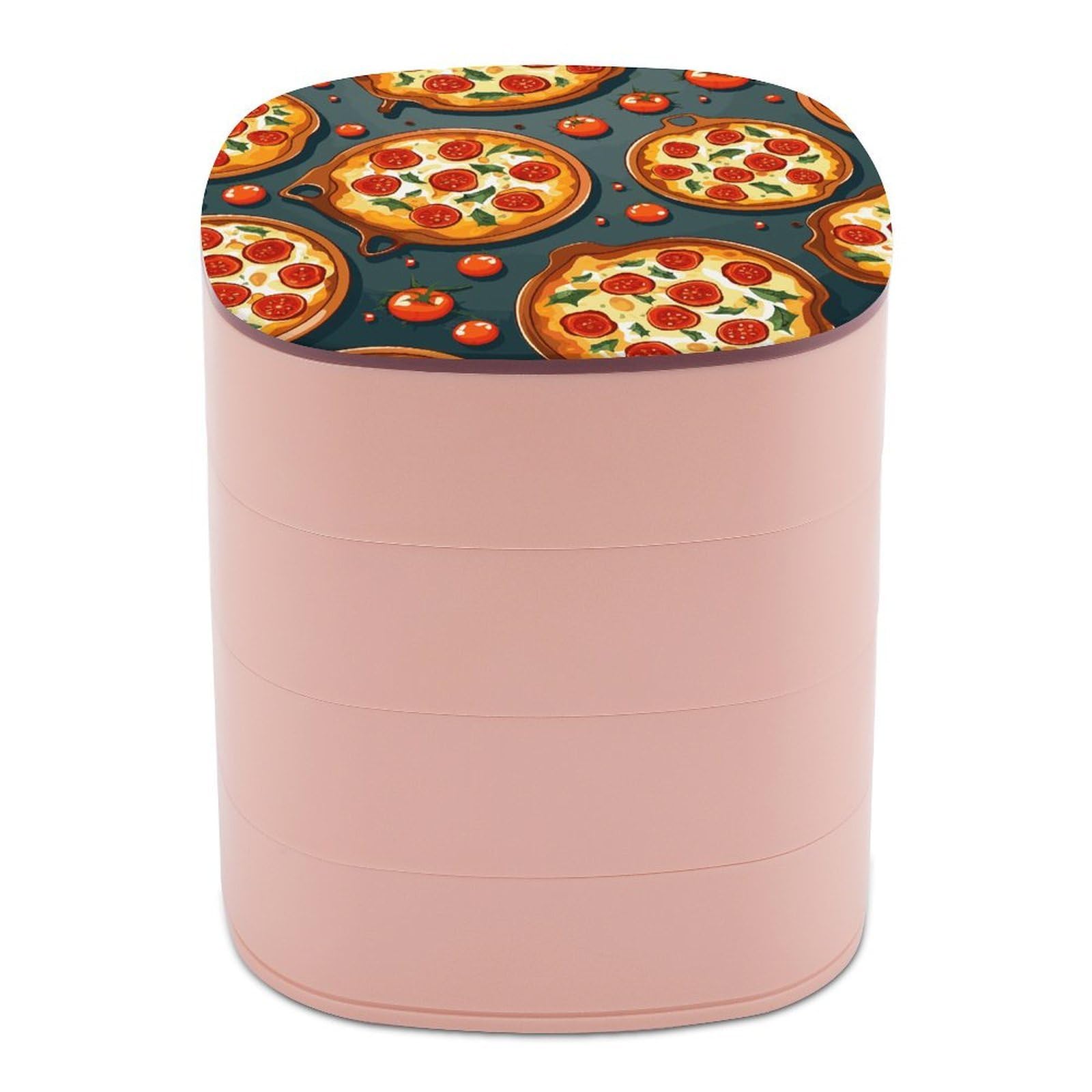 FekiLoot Pizza Food Jewelry Box 4-Layers Rotatable Jewelry Organizer Storage Box with Mirror Cute Travel Jewelry Case Portable Earring Holder Organizer for Ring Necklace Bracelet